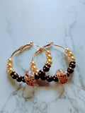 Burgundy Small Pearl Beaded Hoop Earrings