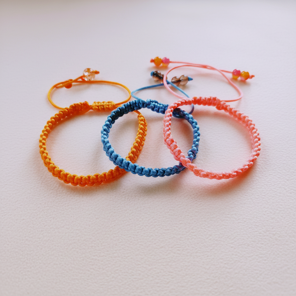 Colorful Woven Bracelets on Soft White Background